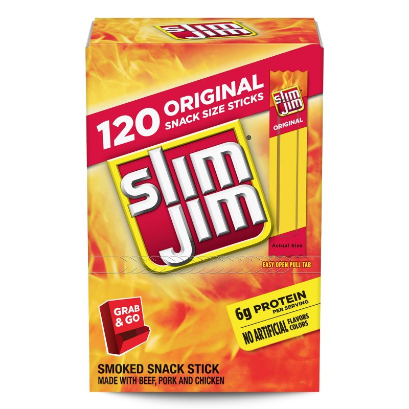 SLIM JIM SNACK SIZED SMOKED MEAT STICK ORIGINAL FLAVOR 28 OZ 120 COUNT
