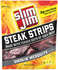 SLIM JIM STEAKHOUSE BEEF CM31 STEAK STRIPS SMOKIN MESQUITE FLAVOR MEAT SNACKS ON-THE-GO SCHOOL WORK TRAVEL SNACKS 3.15 OZ