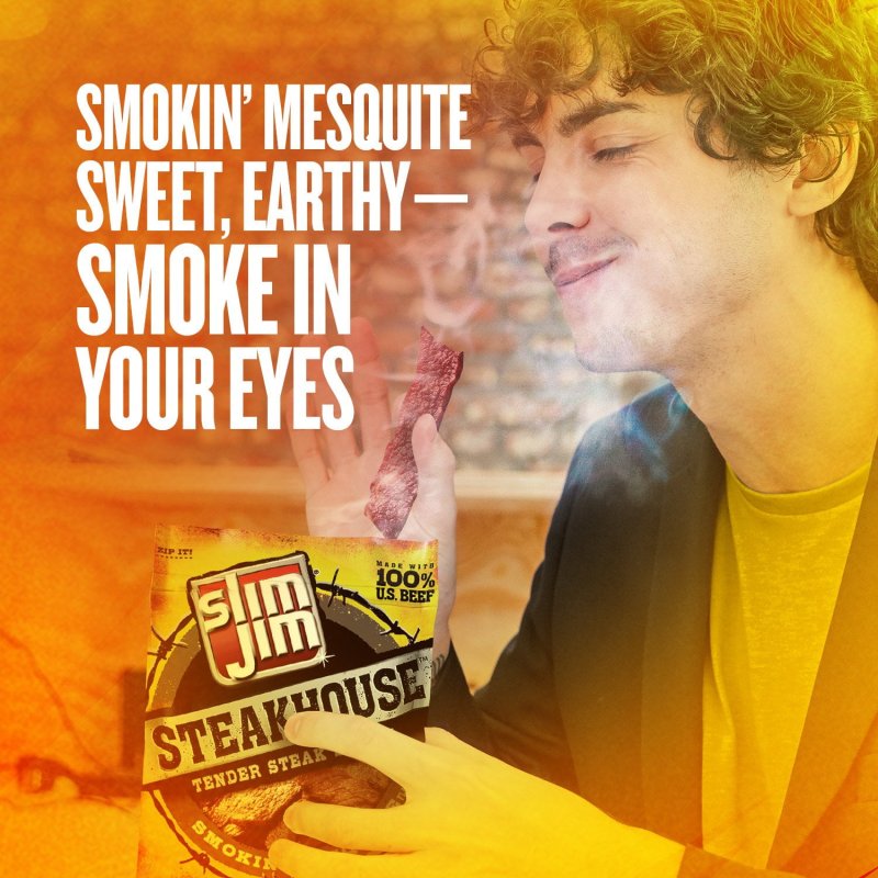 SLIM JIM STEAKHOUSE BEEF CM31 STEAK STRIPS SMOKIN MESQUITE FLAVOR MEAT SNACKS ON-THE-GO SCHOOL WORK TRAVEL SNACKS 3.15 OZ
