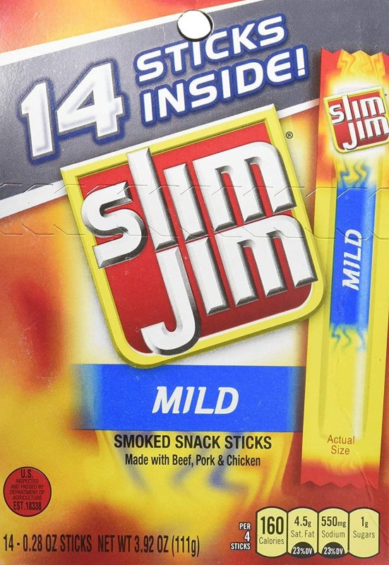 SLIM JIM MILD SNACK AIF4 STICKS 0.28 OUNCE 14 COUNT GOURMET JERKY"