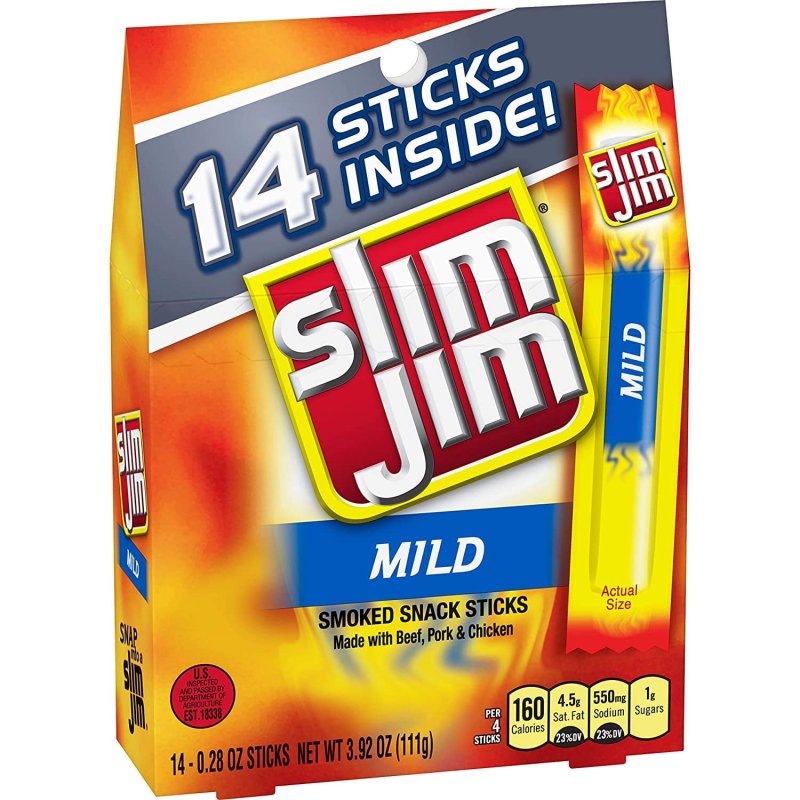 SLIM JIM MILD SNACK AIF4 STICKS 0.28 OUNCE 14 COUNT GOURMET JERKY"