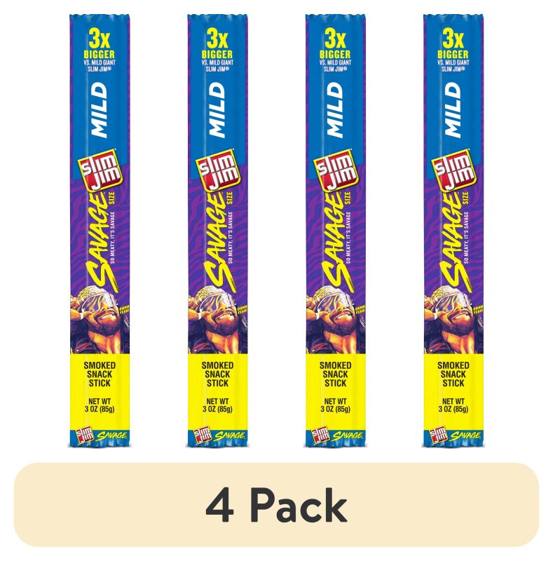 SLIM JIM SAVAGE SIZE MILD MEAT STICK 4 PACK MEAT SNACKS 3 OZ