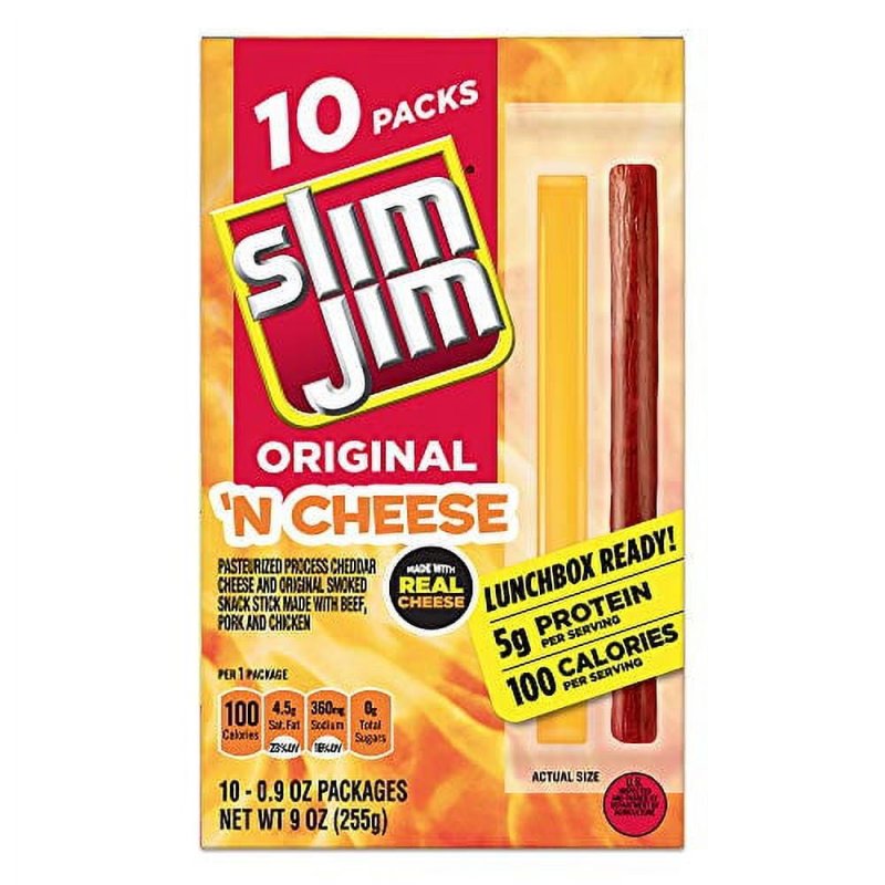 SLIM JIM ORIGINAL N CHEESE ORIGINAL FLAVOR 0.9 OZ 10 CT AMERICAN SNACK PACK