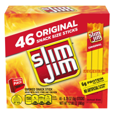 SLIM JIM SMOKED MEAT STICKS HYZ01 ORIGINAL FLAVOR 6G PROTEIN SNACK SIZE 0.28 OZ 46 COUNT