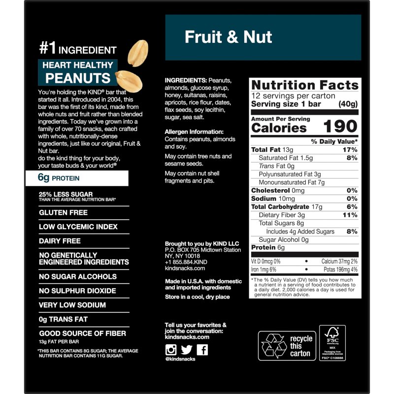 KIND NUT FRUIT AND NUT BARS 1.4 OZ 12 COUNT