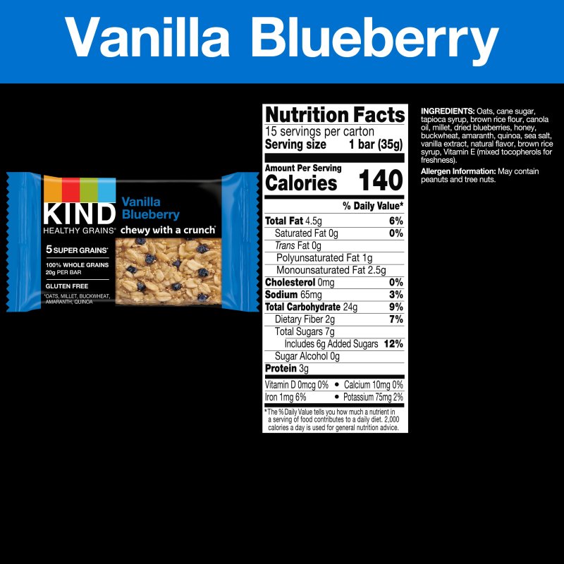 KIND GLUTEN FREE VANILLA BLUEBERRY SNACK BARS VALUE PACK 15-COUNT BOX 1.2 OZ