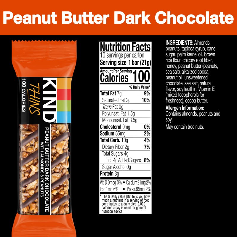 KIND THINS GLUTEN FREE PEANUT BUTTER DARK CHOCOLATE BARS 0.74 OZ 10 COUNT