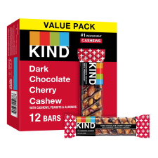 KIND GLUTEN FREE DARK CHOCOLATE CHERRY CASHEW SNACK VALUE PACK 1.4 OZ 12 COUNT BOX