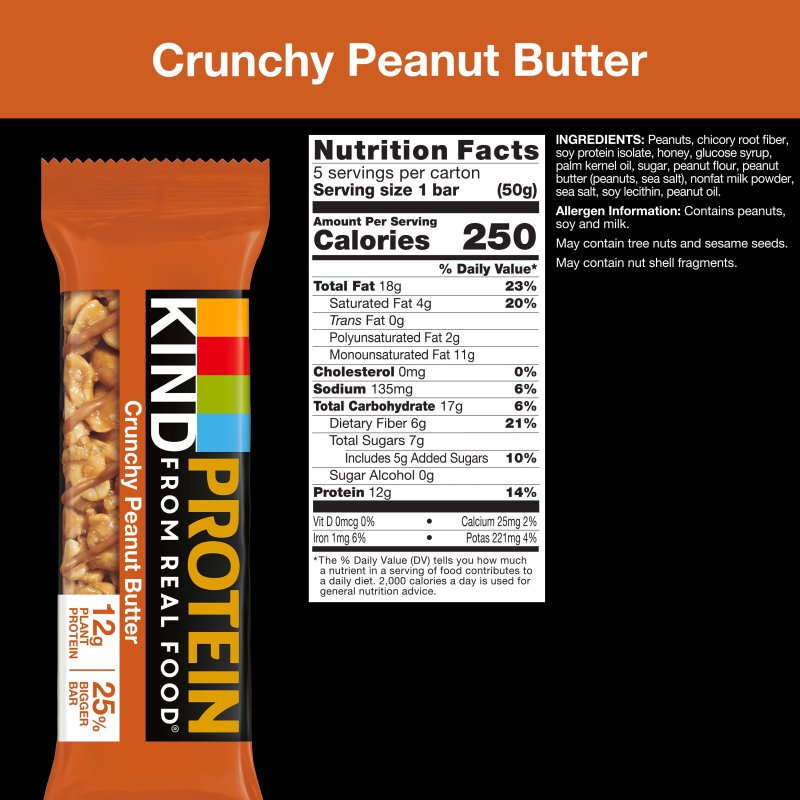 KIND PROTEIN GLUTEN FREE CRUNCHY PEANUT BUTTER SNACK BARS 1.76 OZ 5 COUNT