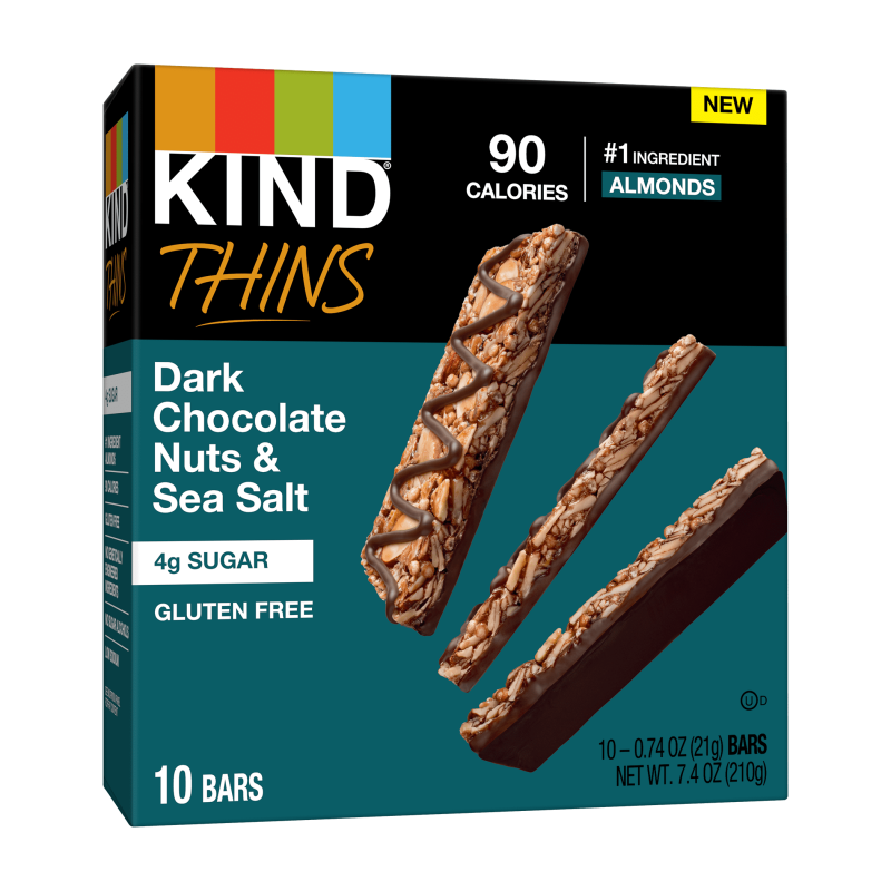KIND THINS DARK CHOCOLATE NUTS SEA SALT GLUTEN FREE 10 SNACK BARS 0.74 OZ