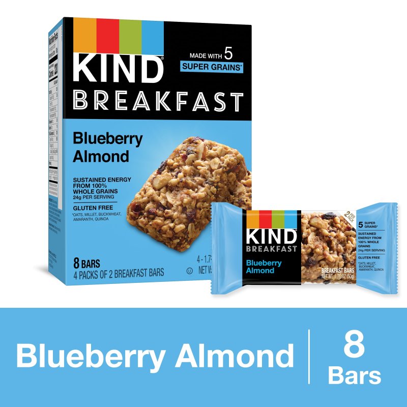 KIND BLUEBERRY ALMOND BREAKFAST BAR GLUTEN FREE 1.76 OZ 8 SNACK BARS