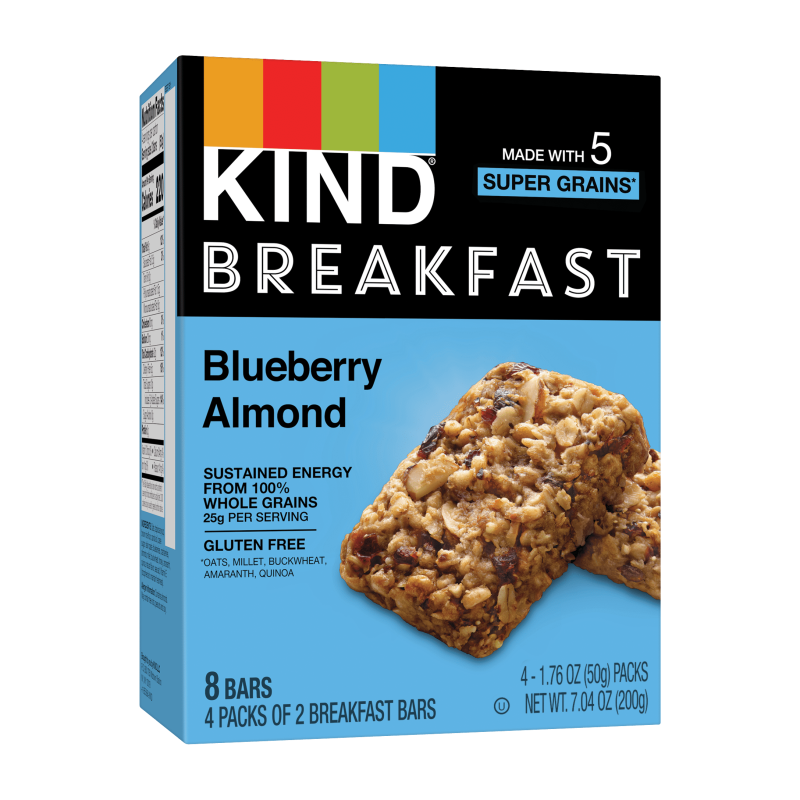 KIND BLUEBERRY ALMOND BREAKFAST BAR GLUTEN FREE 1.76 OZ 8 SNACK BARS