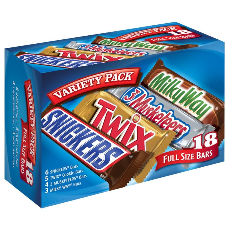 MARS MIXED SNICKERS TWIX MILKY WAY ASSORTED MILK CHOCOLATE CANDY BARS 18 BARS