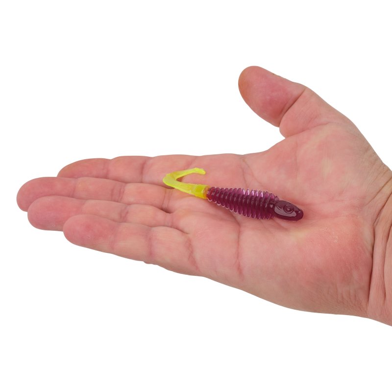 BERKLEY POWERBAIT CURLY BONES 3 INCH PURPLE CHARTREUSE SOFT BAIT