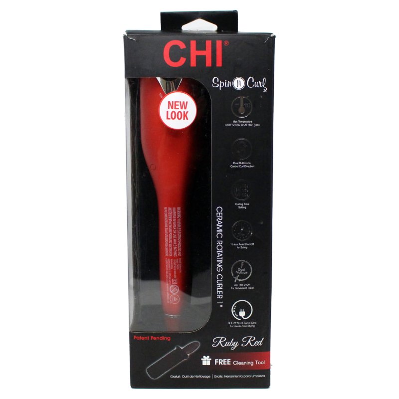 CHI SPIN N CURL CERAMIC 1 INCH ROTATING CURLER RUBY RED