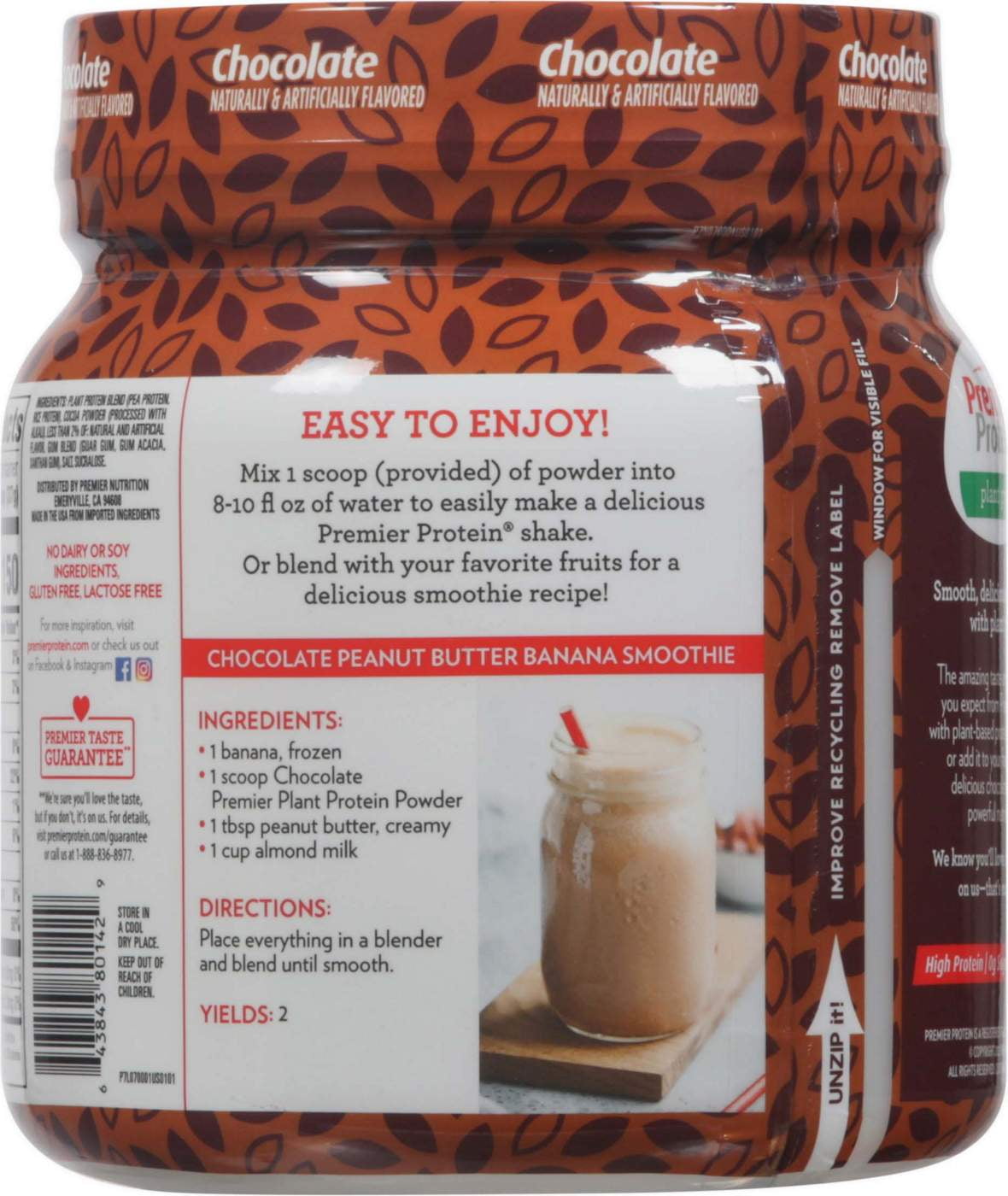 PREMIER PROTEIN PLANT PROTEIN POWDER CHOCOLATE 19.7 OZ - 2X SERVING SIZE 25G