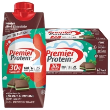 PREMIER PROTEIN SHAKES 11 FLUID OUNCE PACK OF 18 WINTER MINT CHOCOLATE FLAVOR