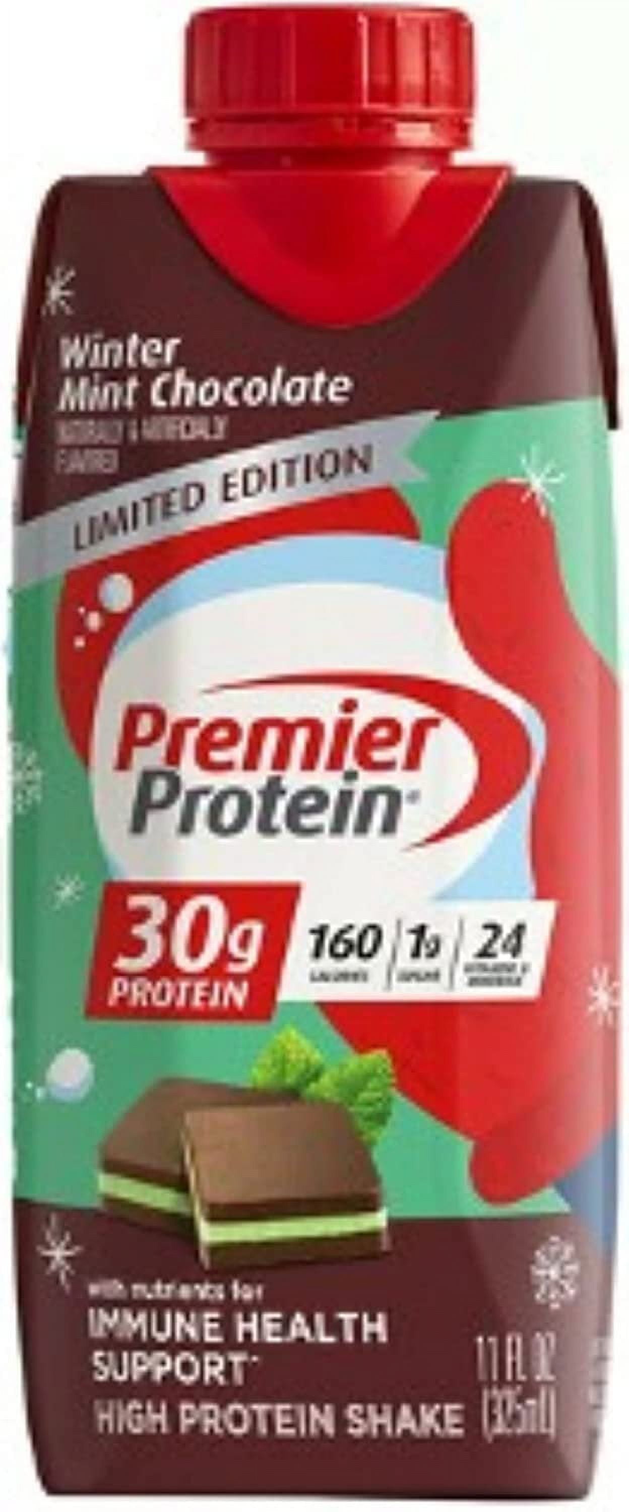 PREMIER PROTEIN SHAKES 11 FLUID OUNCE PACK OF 18 WINTER MINT CHOCOLATE FLAVOR