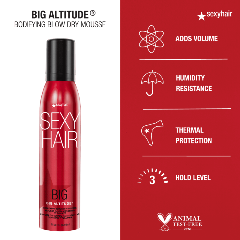 SEXY HAIR BIG ALTITUDE BODIFYING BLOW DRY MOUSSE 6.8 OZ FOR VOLUMINOUS HAIRSTYLES