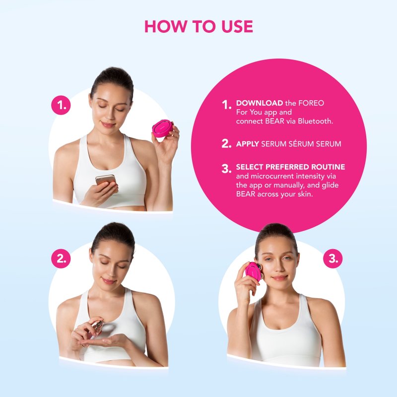 FOREO BEAR FACIAL TONING DEVICE IN FUCHSIA COLOR FOR SKIN TONING AND LIFTING