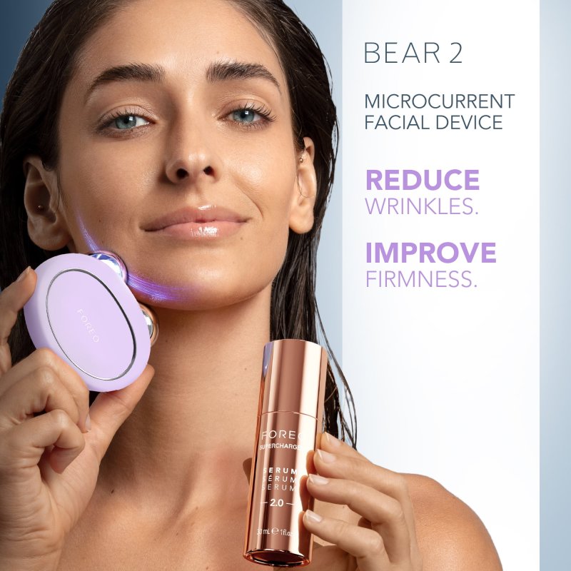 FOREO TOTAL FACELIFT BUNDLE BEAR 2 ADVANCED MICROCURRENT FACIAL DEVICE SUPERCHARGED SERUM