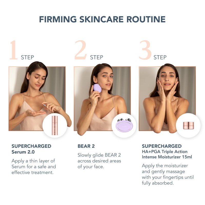 FOREO TOTAL FACELIFT BUNDLE BEAR 2 ADVANCED MICROCURRENT FACIAL DEVICE SUPERCHARGED SERUM