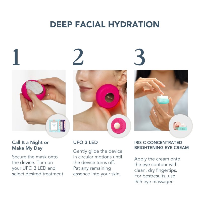 FOREO HYDRATE AND BRIGHTEN UFO 3 LED SET MASK SKINCARE DEVICE WITH ACTIVATED MASKS