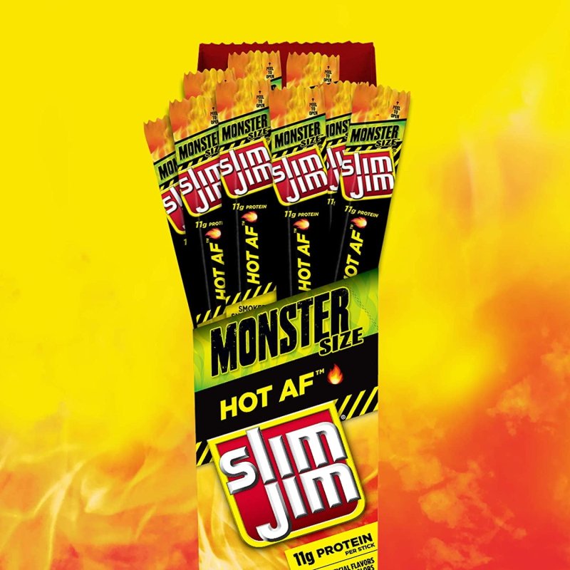 SLIM JIM MONSTER SMOKED MEAT SNACK STICK HOT AF FLAVOR PROTEIN-RICH 1.94 OZ STICK 18 COUNT