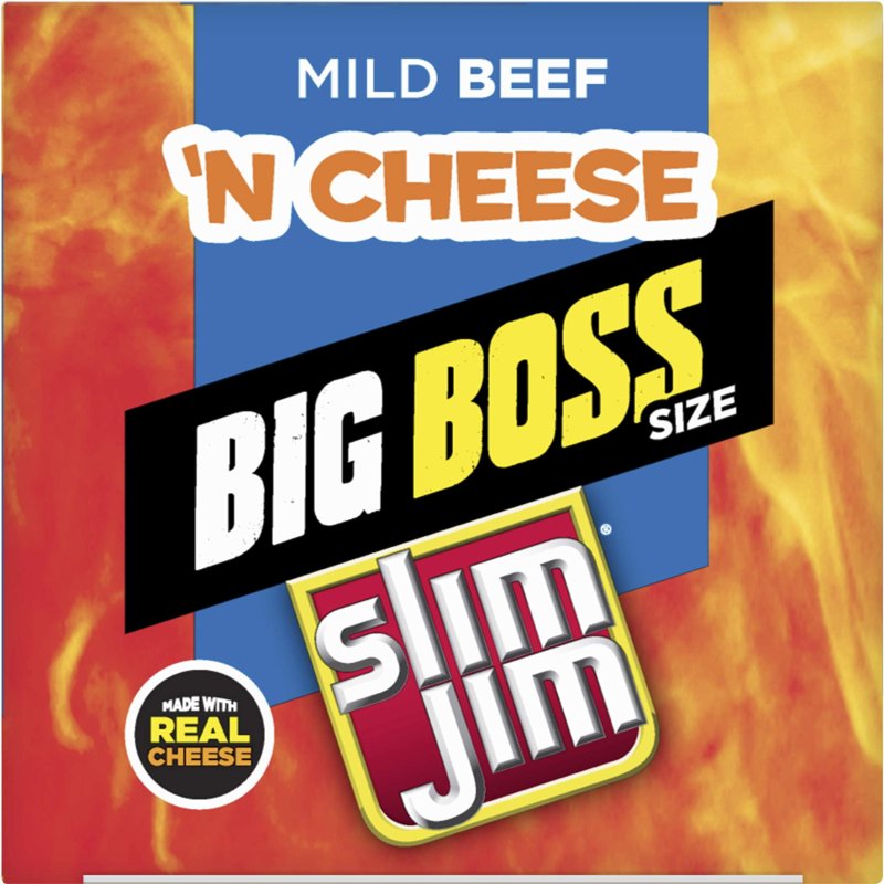 SLIM JIM BEEF N STF9 CHEESE SMOKED MEAT STICKS MILD FLAVOR 17G PROTEIN PER SERVING 3.0 OZ 18 COUNT