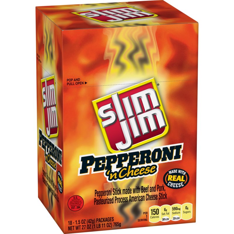 SLIM JIM PEPPERONI AND CHEESE MEAT STICK 1.5 OZ 18 COUNT