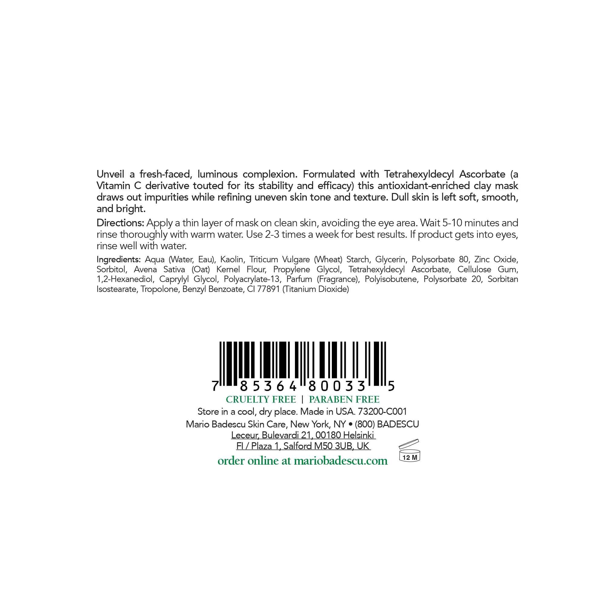 MARIO BADESCU BRIGHTENING FACIAL MASK SKIN CARE 2 OZ FOR RADIANT SKIN
