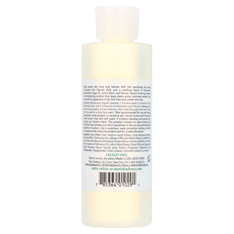 MARIO BADESCU GLYCOLIC FOAMING CLEANSER 6 FL OZ FOR BRIGHTER SKIN