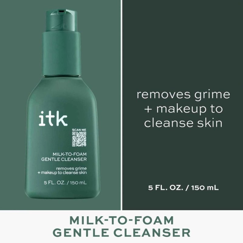 ITK MILK TO FOAM GENTLE CLEANSER 5 OZ PREBIOTIC GEL MOISTURIZER FOR ACNE PRONE 2 OZ