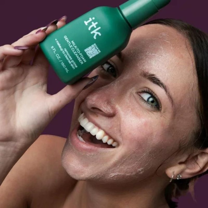 ITK MILK TO FOAM GENTLE CLEANSER 5 OZ PREBIOTIC GEL MOISTURIZER FOR ACNE PRONE 2 OZ