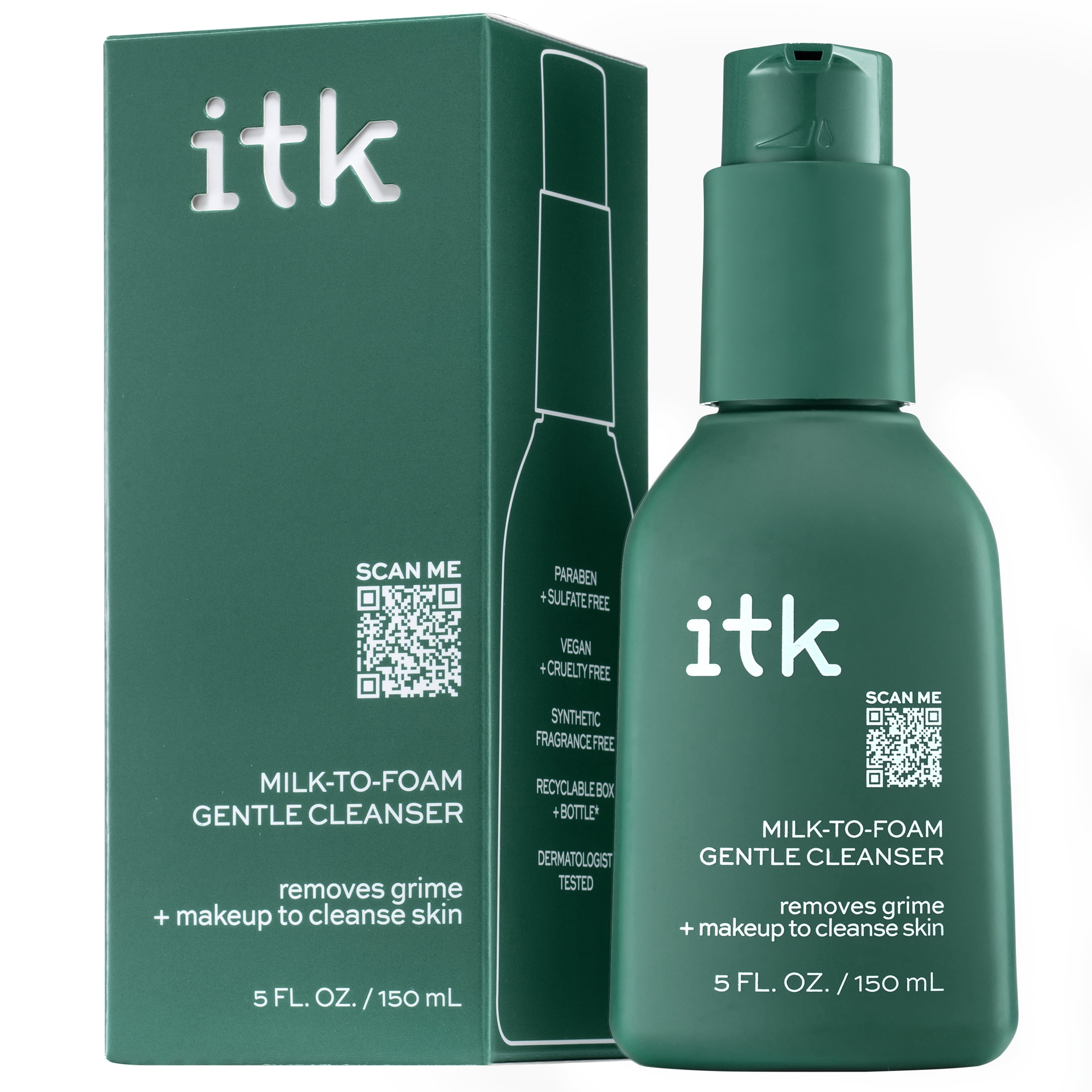 ITK SKINCARE MILK-TO-FOAM GENTLE CLEANSER WITH PROVITAMIN B5 2-IN-1 FACE WASH MAKEUP REMOVER 5 OZ