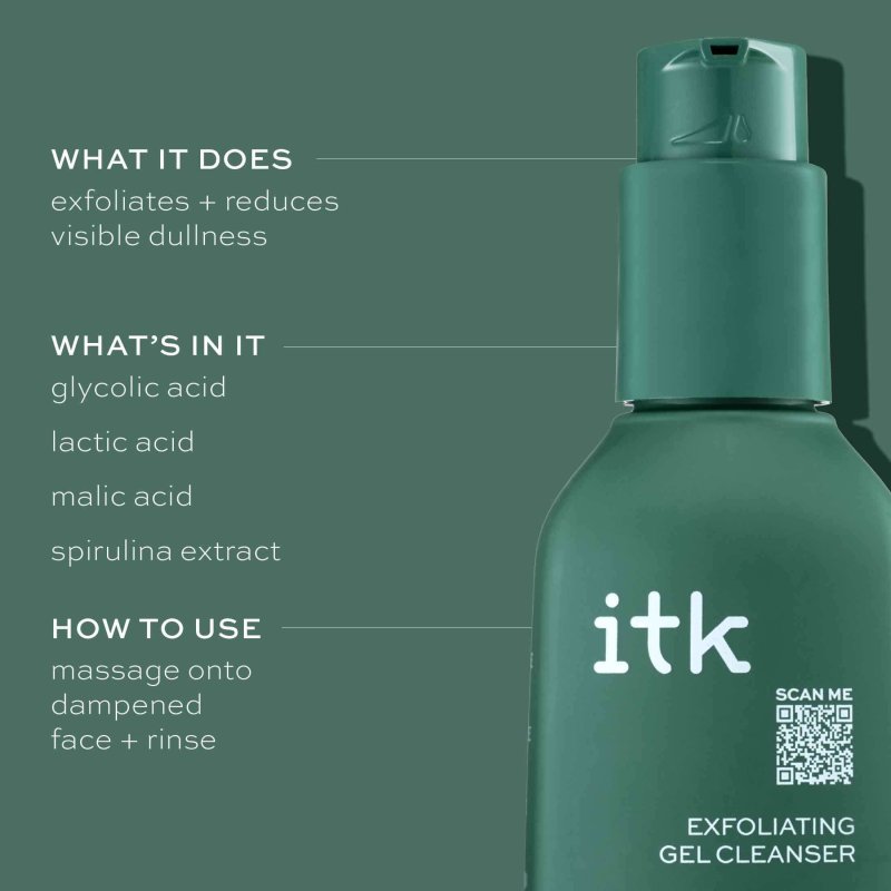 ITK SKINCARE EXFOLIATING GEL CLEANSER GLYCOLIC ACID ALL SKIN TYPES 5 OZ