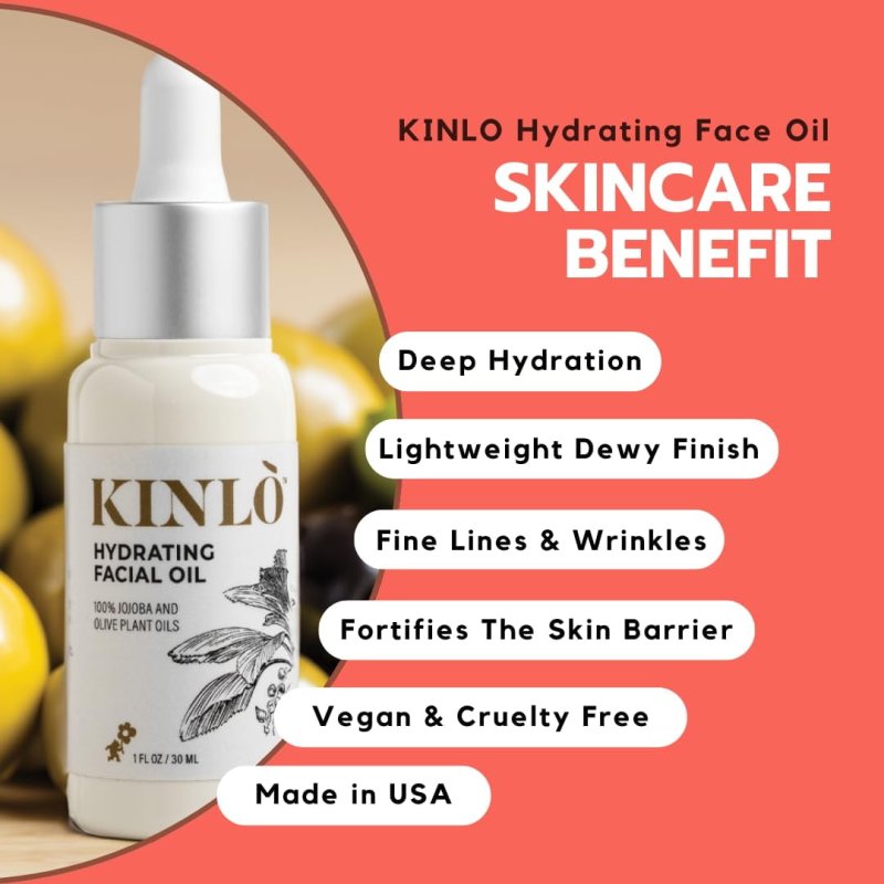 KINLO HYDRATING FACE OIL JOJOBA OLIVE OIL VITAMIN E MOISTURIZER DEEP HYDRATION NOURISHING 1FL OZ
