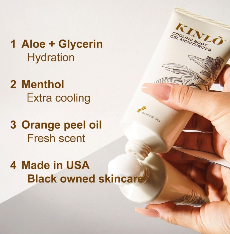KINLO COOLING BODY GEL MOISTURIZER ALOE VERA HYDRATING SKIN CARE LOTION ALOE GLYCERIN MENTHOL BLACK OWNED SKINCARE C51 6OZ