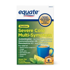 EQUATE SEVERE COLD FLU RELIEF GREEN TEA HONEY LEMON 6 PACKETS