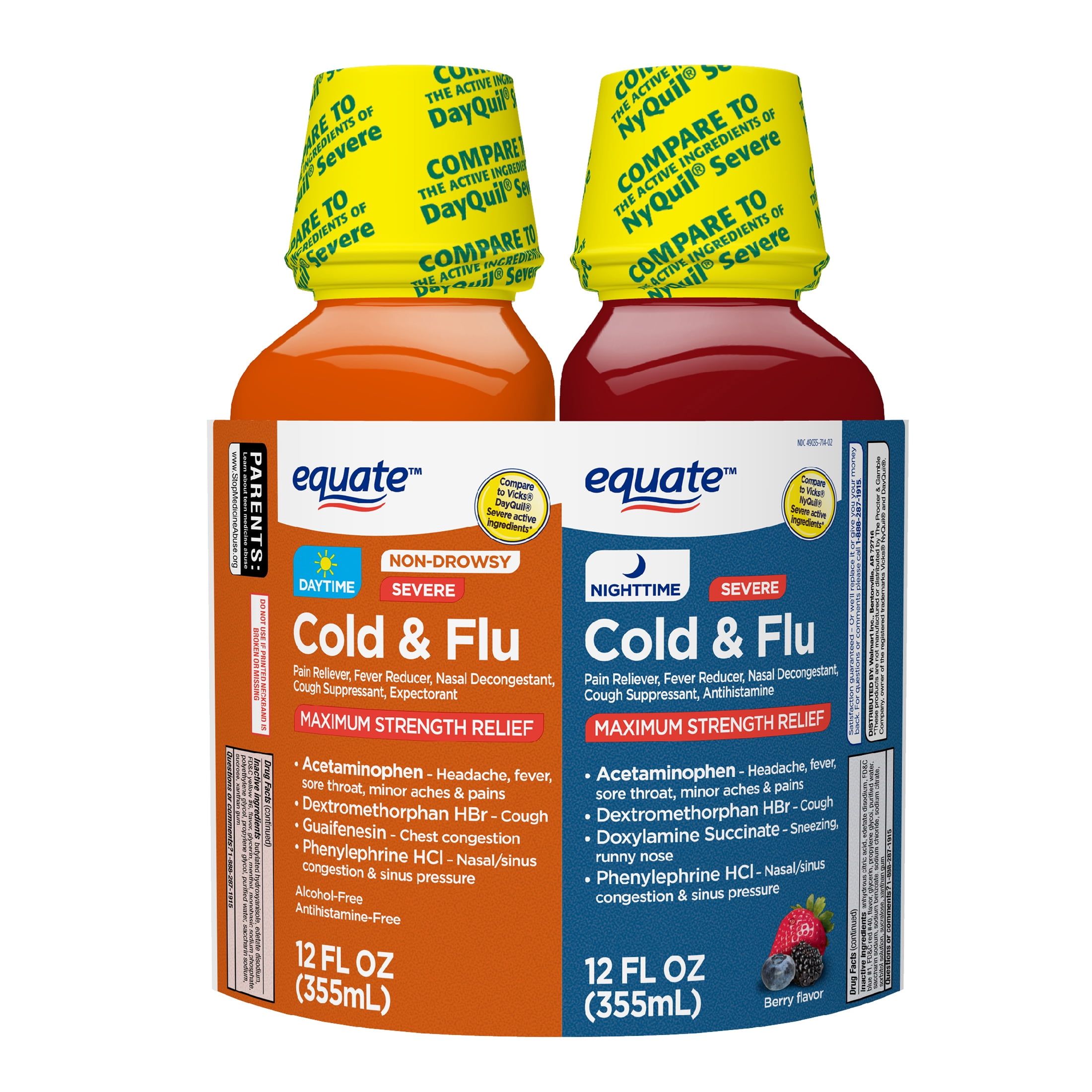 EQUATE DAYTIME NIGHTTIME COLD FLU RELIEF LIQUID COMBO PACK 12 FL OZ BOTTLES