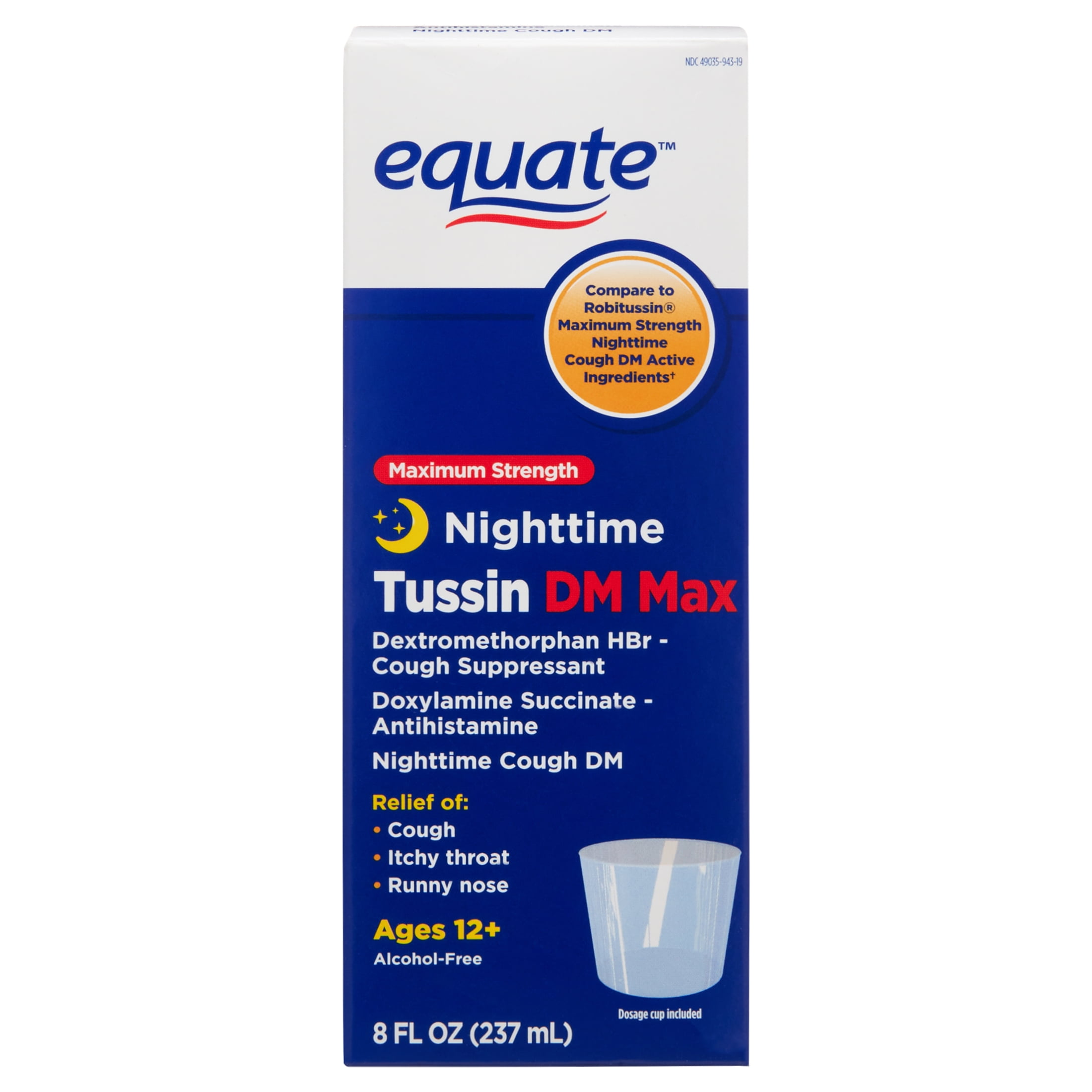 EQUATE NIGHTTIME COUGH SUPPRESSANT TUSSIN DM MAX LIQUID ALLERGY RELIEF 8 FL OZ