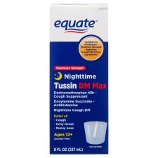EQUATE NIGHTTIME COUGH SUPPRESSANT TUSSIN DM MAX LIQUID ALLERGY RELIEF 8 FL OZ