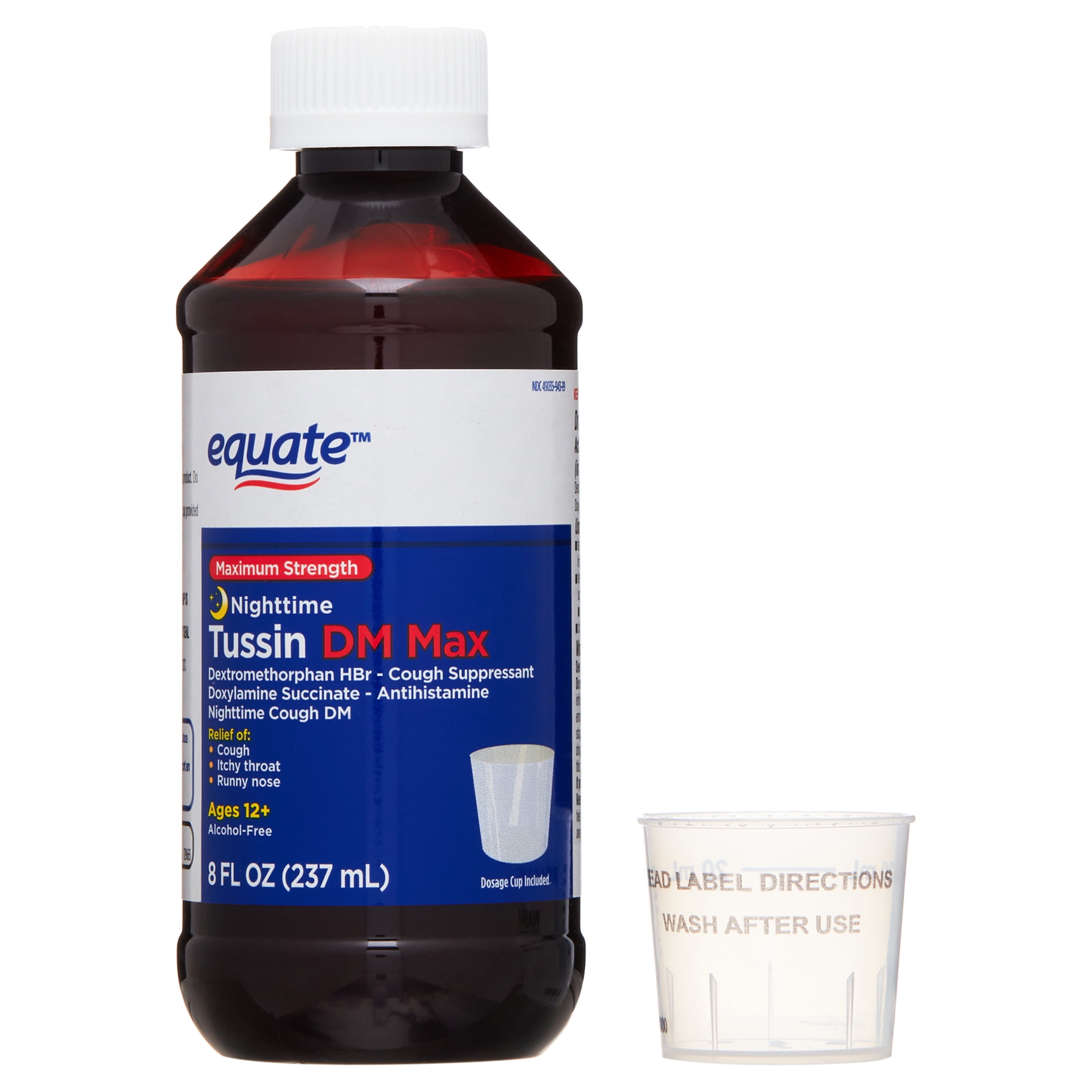 EQUATE NIGHTTIME COUGH SUPPRESSANT TUSSIN DM MAX LIQUID ALLERGY RELIEF 8 FL OZ