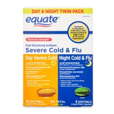 EQUATE MAXIMUM STRENGTH DAYTIME SEVERE COLD NIGHTTIME COLD FLU SOFTGELS 24 COUNT
