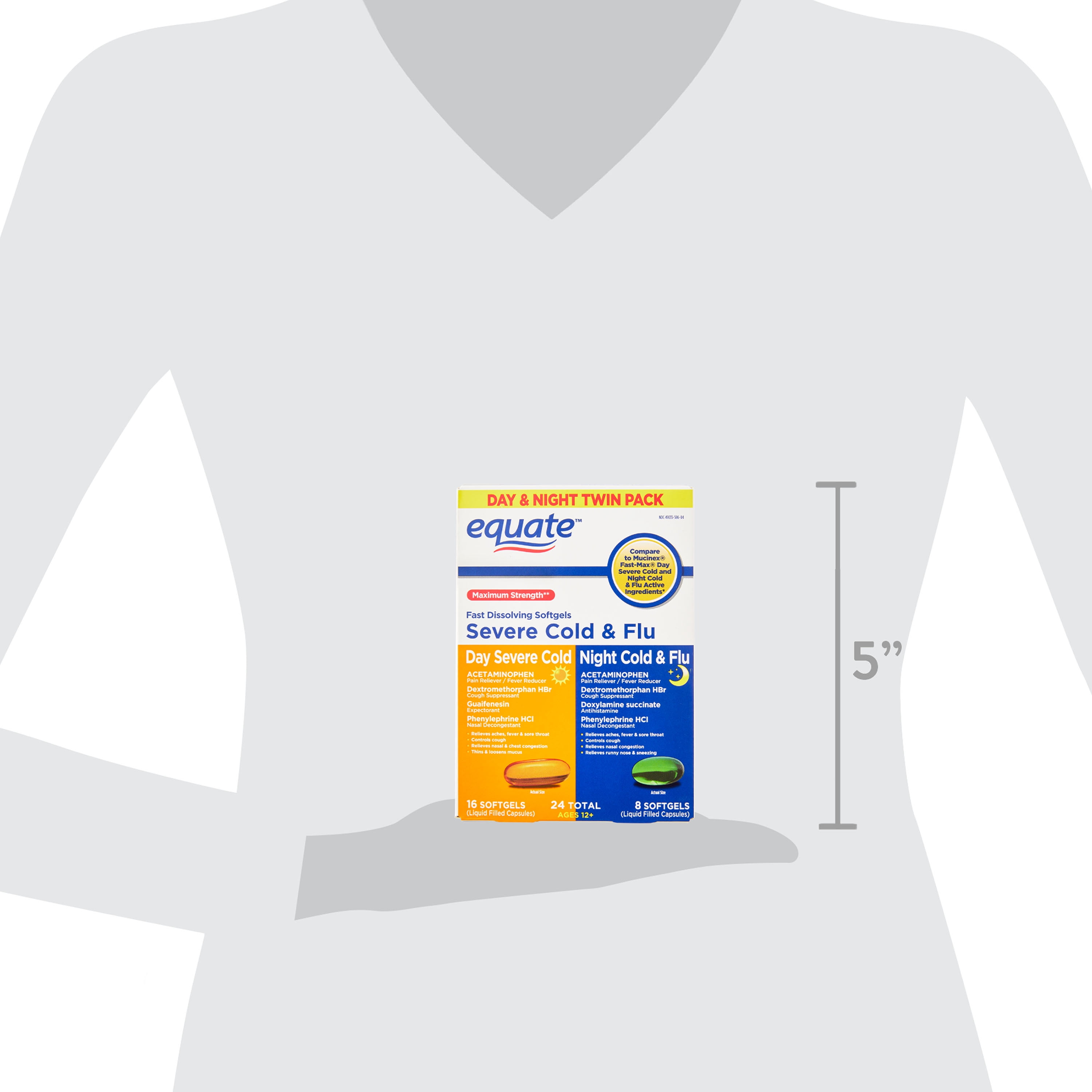 EQUATE MAXIMUM STRENGTH DAYTIME SEVERE COLD NIGHTTIME COLD FLU SOFTGELS 24 COUNT