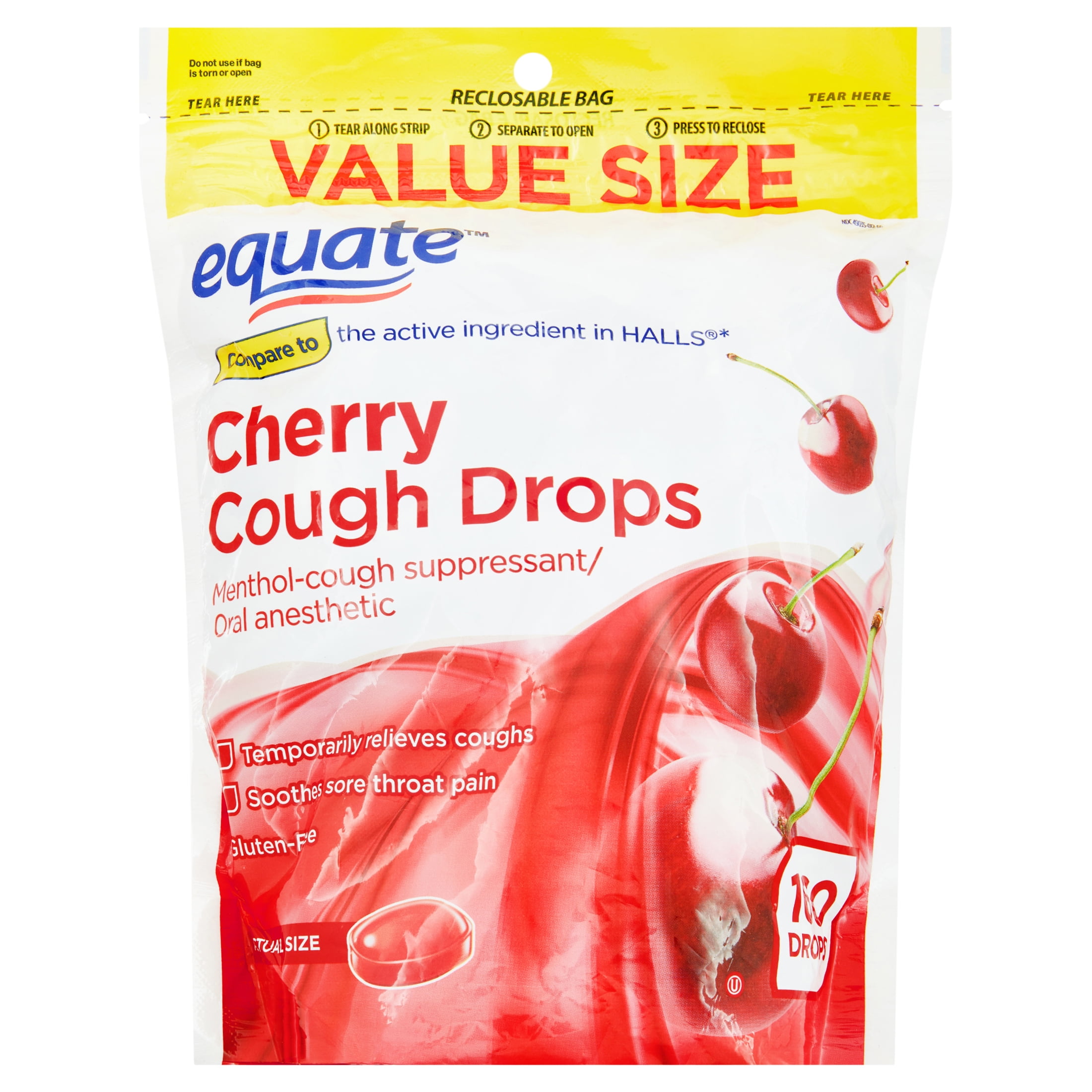EQUATE VALUE SIZE CHERRY MENTHOL COUGH DROPS 160 COUNT