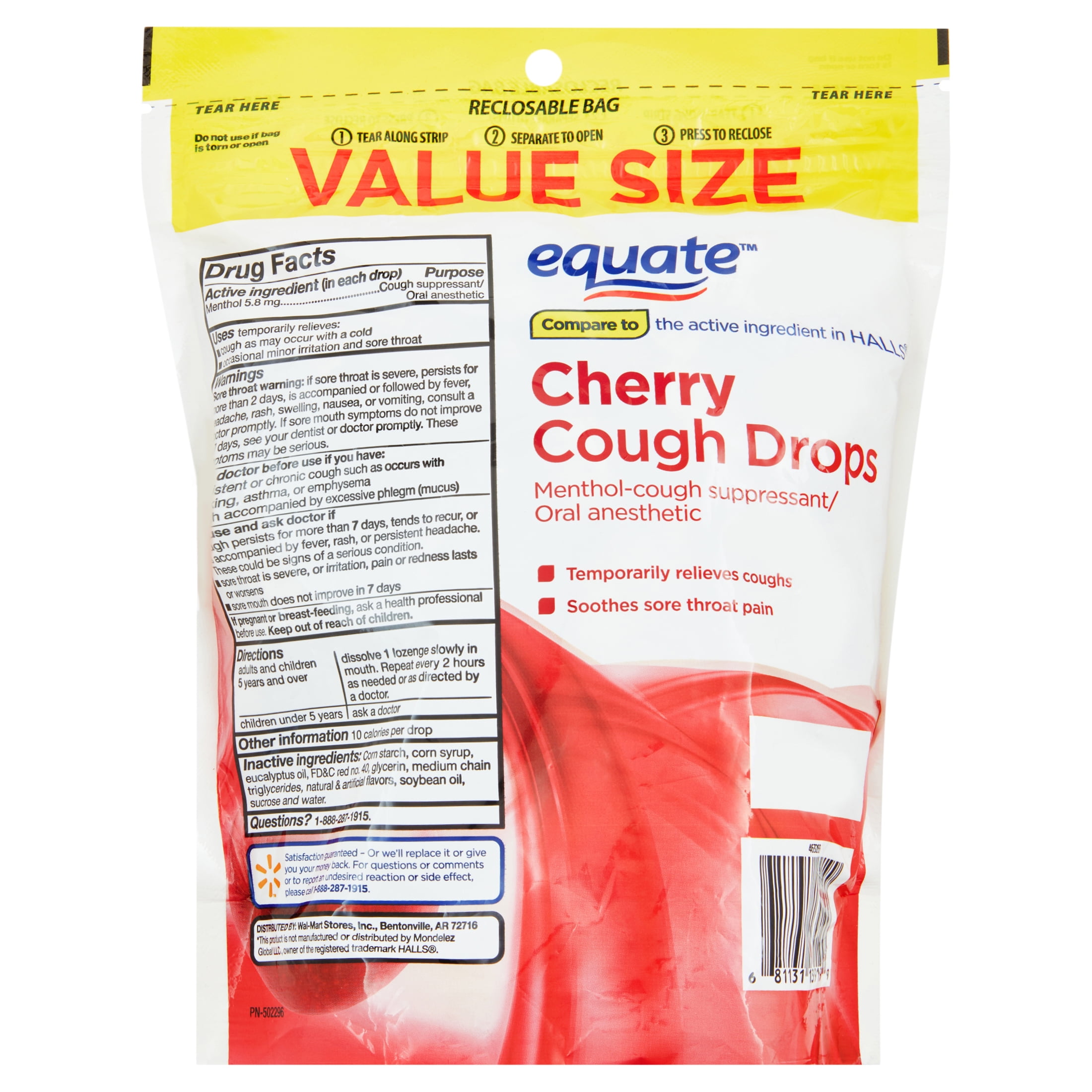 EQUATE VALUE SIZE CHERRY MENTHOL COUGH DROPS 160 COUNT