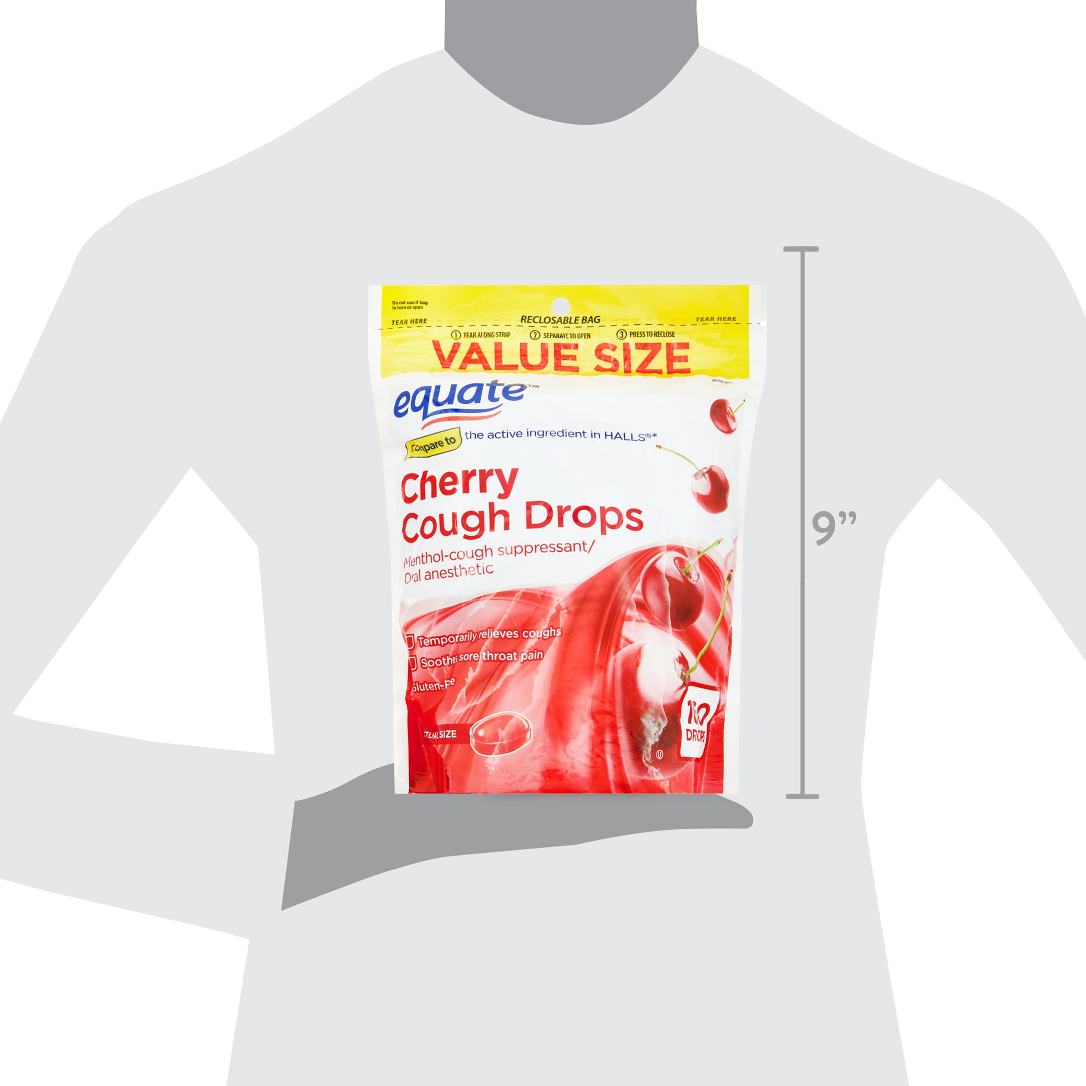 EQUATE VALUE SIZE CHERRY MENTHOL COUGH DROPS 160 COUNT