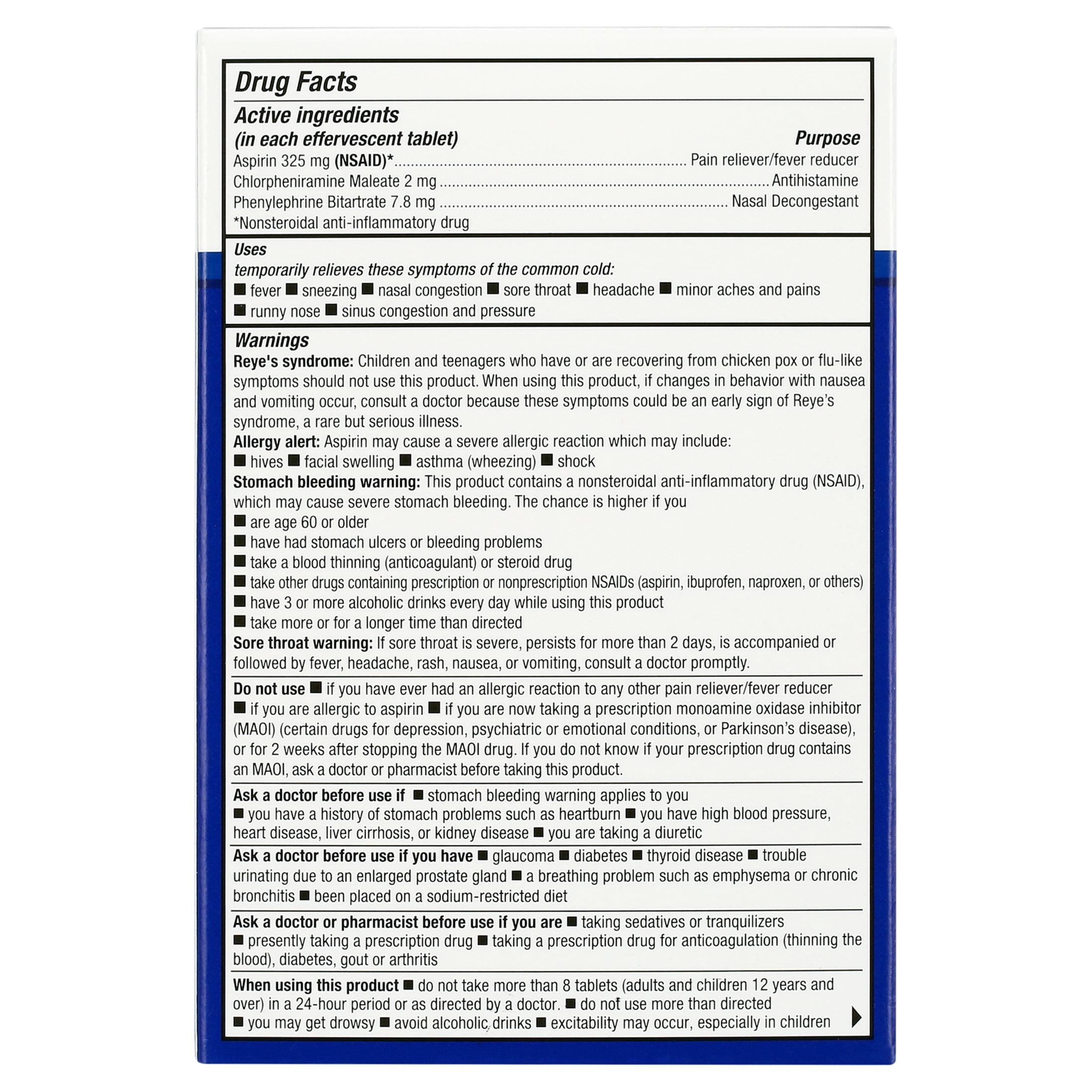 EQUATE EFFERVESCENT COLD RELIEF 48 TABLETS FOR FAST RELIEF