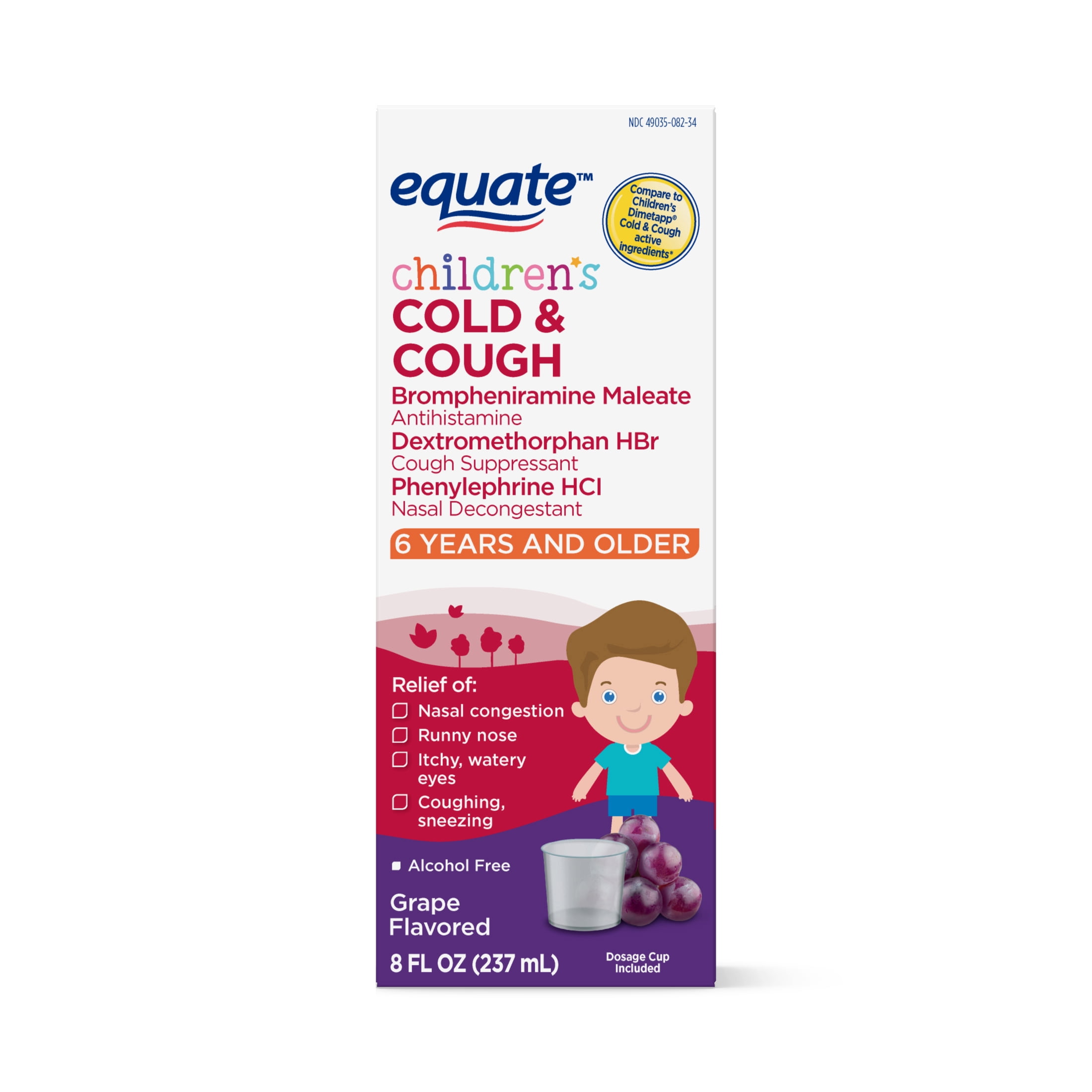 EQUATE CHILDRENS COLD COUGH RED GRAPE FLAVOR 8 OZ